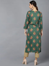 Women Green Cotton Floral Printed Kurtas